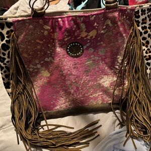 Pink and Gold Fringe Tote Bag
